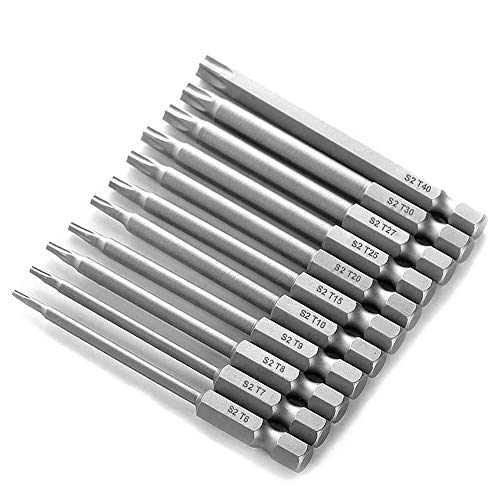 Bestgle 11pcs 75mm 6.35mm Hex Tige Embouts de Tournevis Torx T6-T40 Électrique Magnétique Étoile Torx Jeu de Forets de Tournevis à Tête de Sécurité