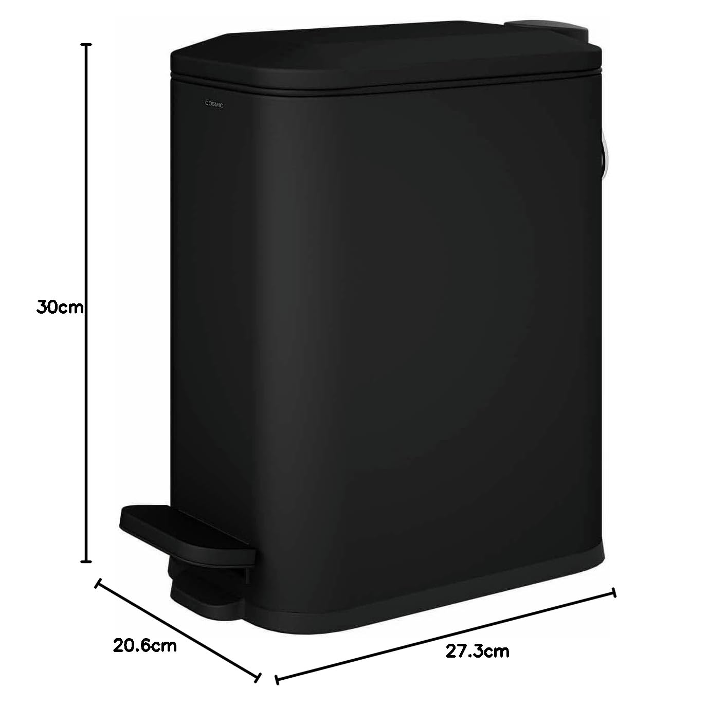 COSMIC Essentials Papelera de Baño y Cocina Con Sistema de Pedal de Diseño Moderno y 5L de Capacidad. Cubo de Basura Con Tapa Rectangular y Pequeño para Aseo. Color Negro Mate
