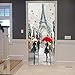 A.Monamour Adesivo Porta Autoadesiva Persone sotto Gli Ombrelloni Torre Eiffel Parigi Street Scene Pittura Vinile PVC Adesivi per Porte Interne 3D Pellicola Adesiva Poster Sticker Murale Decorazione