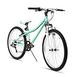 Hiland Climber Bicicleta de Montaña para Niños 24 Pulgadas Shimano 7 Velocidades, Bicicletas Infantiles con Horquilla de Suspensión y Freno en V, Verde Menta