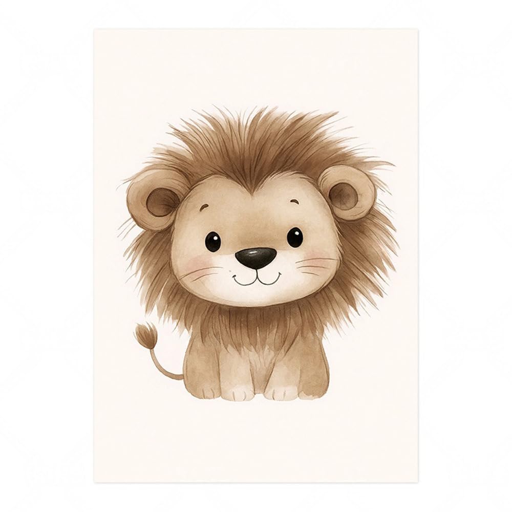 6 Laminas Animales Infantiles 21X30CM Cuadros Animales Niños Selva Elefante Jirafa León Zebra Poster Decorativos Habitacion Niños Lienzo Habitacion Bebe Cuadros Para Quarto Bebe Beige sin Marco