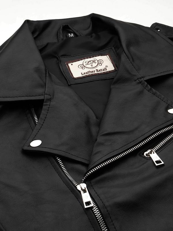 Image of Leather Retail Men's Sleek Black Faux Leather Roadies Biker Jacket