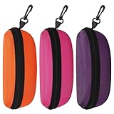 Heshebuy 3pcs Sunglasses Case Box, Portable Travel Zipper Hard Shell Eyeglasses Case Scratch Resistant Glasses Hook Glasses Organiser (Orange Rose Purple)