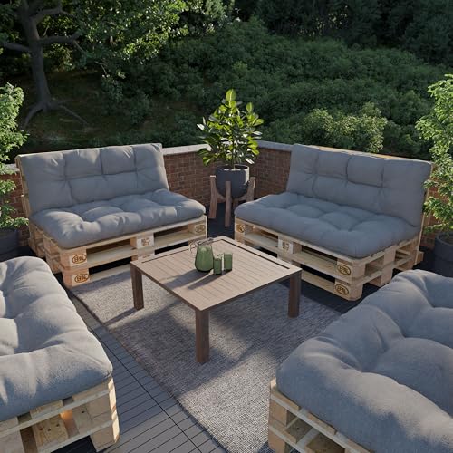 POKAR Palettenkissen Palletenauflagen Palettenpolster Palettensofa Palettenmöbel 2er Set: 1x Sitzkissen 120x80 + 1x Rückenlehne 120x40, Grau