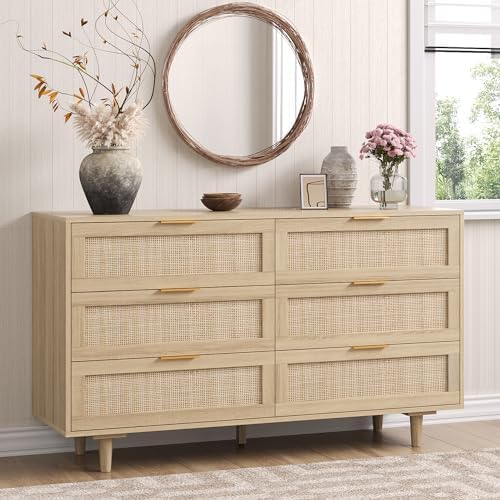 Amazon.com: Angel Sar 51" Rattan Dresser for Bedroom, 6 Drawer Wide ...
