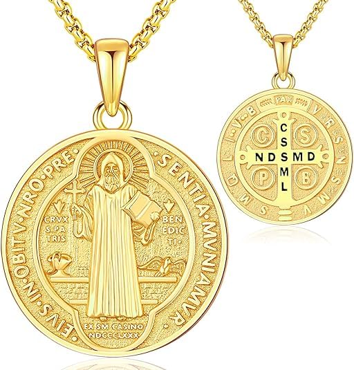 Gold St Michael/St Benedict/St Christopher/Gabriel/Pendant for Men Women, Saint Archangel Michael Necklace Sterling Silver Pray for Us Amulet Religious Jewelry Gifts Abalone Shell