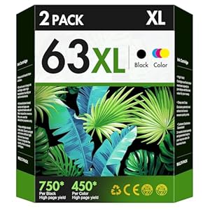 63XL Ink Cartridges Black and Color Replacement for HP Ink 63 63XL HP63 Ink Work for DeskJet 1112, 2130, 3630 Series; Envy 4510, 4520; OfficeJet 3830, 4650, 5200 Printer F6U63A F6U64A (2 Pack)