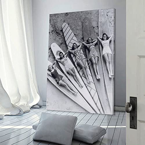 Bludug Sexy Girls Surfing Surfboards Vintage Photo Beach Surf Women Surfersvintage Posters Canvas Painting Posters And Prints Wall Art Pictures For Living Room Bedroom Decor 24X36Inch(60X90Cm) #TOP2