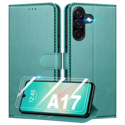 Mofurd Funda para Samsung Galaxy A17 4G/ 5G + 2 * Protector de Pantalla de Vidrio Templado, [Bloqueo RFID] Funda con Tapa de Cuero PU Premium Protector [Ranuras para Tarjetas] [Soporte], Verde