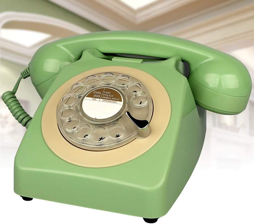Qdid Designer Retro Phone/Rotary Dial Telephone/Retro Style Phone/Vintage Telephone/Classic Desk Phone with Rotary Dialler (Color : Green)