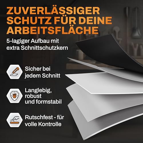 CRAFTUS Schneidematte A2 Schwarz-Grau [45x60cm] | Bastelunterlage selbstheilend mit 5-lagigem Schnittschutzkern | Bastelmatte mit beidseitigen Präzisionsmuster & Winkelmesser