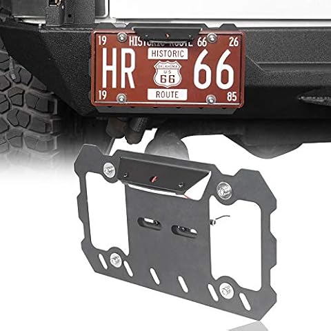 V8 GOD License Plate Mounting Bracket Relocation Holder w/White LED Light for Jeep Wrangler 1955-2025 CJ YJ TJ JK JL & Gladiator JT Cover