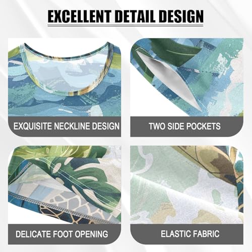 ALAZA Turtle Tropical Leaves Pajama Set Short Sleeve Sleepwear Soft Lounge Nightwear4