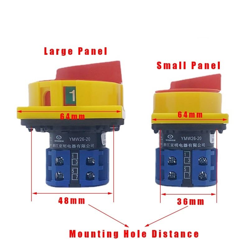 20A and 25A Off-ON 4 Poles Disconnect Isolator Switches LW26GS CA10 48x48mm 64x64mm Padlock Rotary Cam Switch (Color : 25A 64x64mm Panel)
