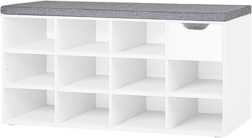 Miniatura 10 de DINZI LVJ Banco de zapatos, banco de almacenamiento de entrada con cajón y 8 cubículos, estantes ajustables, organizador de zapatos para sala de