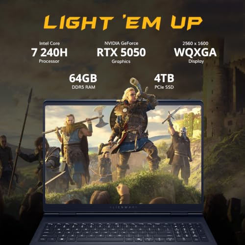 Image of Dell Alienware Aurora 16 16 inch WQXGA 120Hz Gaming Laptop, Intel Core 7 240H, 64GB DDR5, 5TB Storage(4TB SSD+1TB Docking Station Set), NVIDIA GeForce RTX 5050, Backlit Keyboard, Win 11 Pro, Indigo