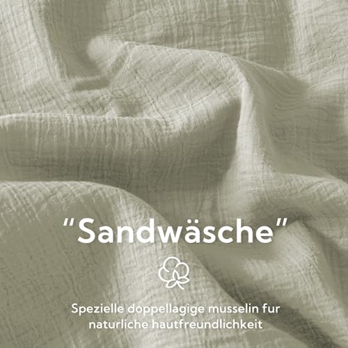 SOULFUL Musselin Bettwäsche 155x220 Baumwolle, ÖKO-TEX, Nebelgrün – Ansicht 3
