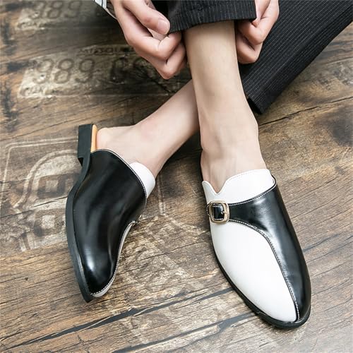 Men's Slip-On Leather Flats Loafers with Metal Buckle Strap Classic Two-Tone Comfortable Smoking Slipper for Business Office Formal Casual Daily Wedding4