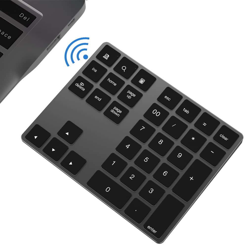 N+B Clavier numérique, BT 3.0 Pavé numérique sans Fil 34 Touches Compatible avec Windows/iOS/Mac/OS/Android Clavier numérique pour PC Tablette Bluetooth Portable USB Claviers (Le Noir)