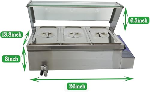 Miniatura 16 de TECHTONGDA Calentador de sopa de alimentos, estufa Bain Marie, calentador de vapor de buffet de comedor comercial, sartén de 12 x 5.5 x 6 pulgadas