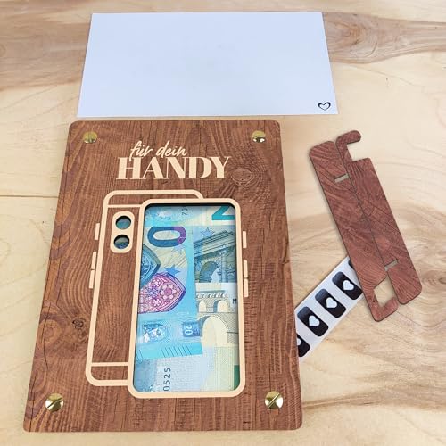 Geldgeschenk für neues Handy - XL Geldgeschenk aus Holz inkl. Ständer | Handy - Lustige Handy-Geldgeschenke, Gutschein für Handy, Geburtstag Geschenke aus Holz, Geldgeschenk Handy