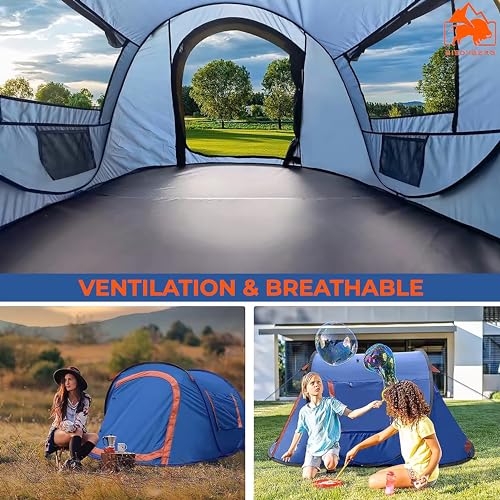Image of BISONBERG Polyester Camping Tent 2 Person Ultralight Easy Set Up and Carry Family Backpacking for Camping, Hiking, Outdoor Festivals, Car Trip, Blue,Red