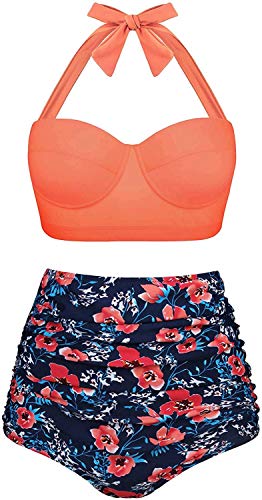 Image of Swiland Women Vintage Swimsuits High Waisted Bikinis Bathing Suits Retro Halter Underwired Top
