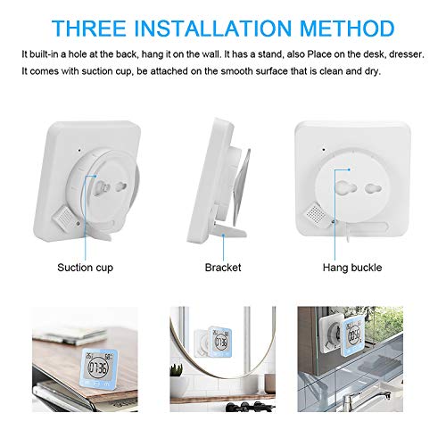 Sunsbell Shower Wall Clock Waterproof Digital Temperature Humidity Display With Suction Cup, Touch Screen Timer For Kitchen Bathroom (Blue) #TOP3