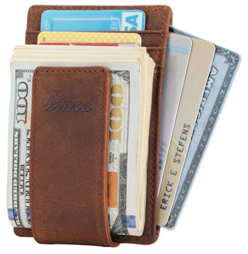 Kinzd Money Clip Crazy Horse Leather Slim Minimalist Wallet For Men Rfid Blocking Strong Magnet Money Clips Front Pocket Wallet #TOP4