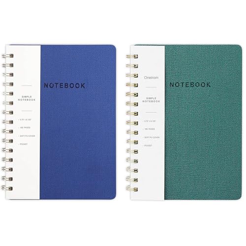 Image of Spiral Notebook-5.75 inch x 8.125 inch College Ruled Journal with Inner Pockets and 160 Pages,PU Leather Cover Business Journal, Twin-Wire Binding Notebook Perfect for Office & Home School Supplies 2 pack NavyBlue /Green