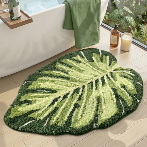 DEXI Leaf Bathroom Rugs Monstera, 23.5x31.5 Soft Fluffy...