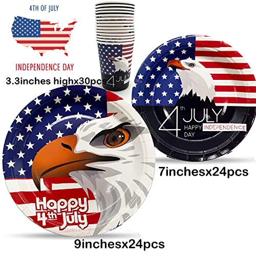 Labor Day Party Plates Decoration, Serves 24 Guests Patriotic Paper Plates Cups Party Supplies Usa Independence Day Disposable Plates Celebration Favor Round Dinnerware Plates Tableware Dishes Décor #TOP6