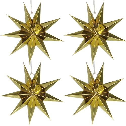 MUNSKT 4 Pezzi Stelle di Carta da Appendere, Stelle E Lanterne di Carta da Appendere All'Albero Natale, al Soffitto, Decorazioni Natalizie Fai da Te 30 cm per Feste Ricorrenze