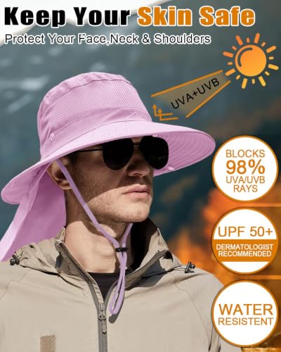 Image of Outdoor Sun Hats with Stowable Neck Flap for Men Women UPF 50+ Mesh Summer Bucket Hat Wide Brim for Fishing Safari Hiking