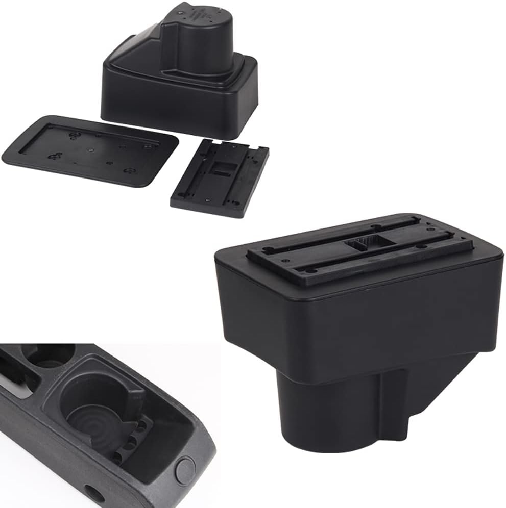 YJYWZH Armrest Box for for Ford Fiesta 3 MK7 2011 2012 2013 2014 2015 2016 2017 2018 2019 Automotive Center Storage Box Consoles with Cup Holder Black Accessories (Black with Black Thread)