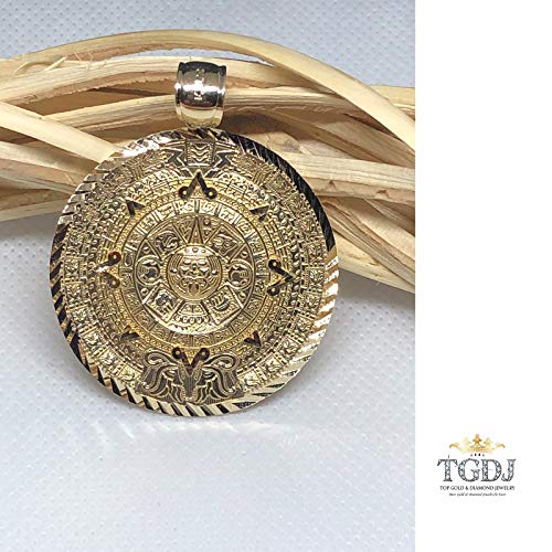 Tgdj 14K Yellow Gold Aztec Mayan Calendar Charm Pendant, 40X40 Mm Diamond-Cut Ornate, Handmade Spiritual Symbol, Gold Stamped Fine Jewelry, Great Gift For Men & Women (40Mm) #TOP2