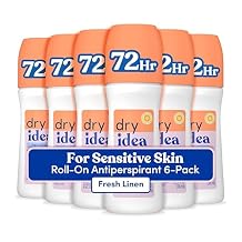 Dry Idea Fresh Linen Roll On Deodorant & Antiperspirant for Women - for Sensitive Skin, 2X Longer Sweat Protection, 72Hr Odor Control, Womens Deodorant, 3.25oz Pack of 6