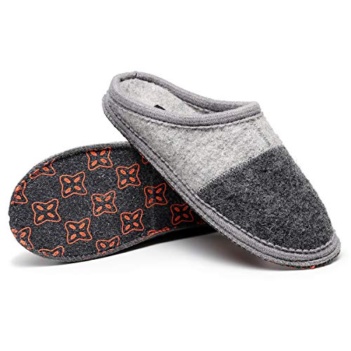 Image of LE KAPMOZ Men's Boiled Wool House Slippers Breathable Winter Warm Slip on Mules Indoor /Outdoor Slipper for Women Two Tone Cap Toe Clog