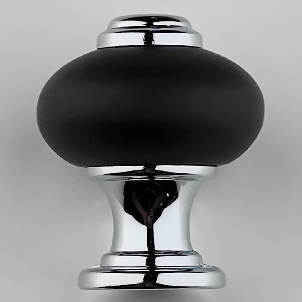 2.5'' 3.8'' 5'' Hole Center Scandinavian Style Cabinet Pulls Drawer Knobs for Closets Shoe Cabinets and Closets Matte Textured Black Ceramic Pulls with Bright Chrome Base (10,Knob)