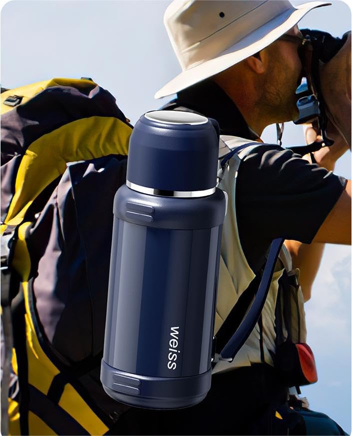 Miniatura 6 de Botella de bebidas aislada al vacío de acero inoxidable con taza, botella de café grande para viajes, frascos para bebidas calientes y frías,