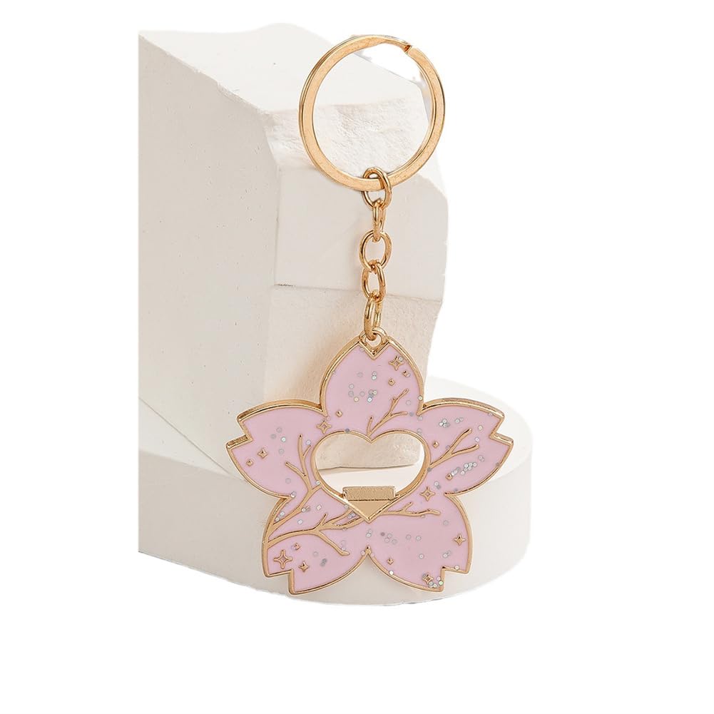 shilipu Flowers Keyrings Keychains For Women Girls Sakura Floral keychain Heart Love Keyring Car Key Purse Backpack Bag Accessories Gifts for Friends Women Gold Tone