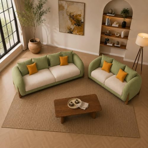 Image of 5 Seater Boucle Fabric Sofa for Living Room, Modern Luxury Upholstered Couch, Soft & Comfortable Designer Sofa, Stylish Large Seating Furniture for Home, Apartment & Office