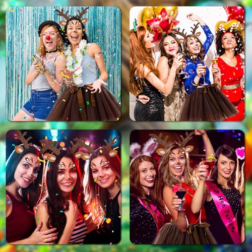 Vibbang Rentier Kostüm, Reh Kostüm Damen, Hirsch Blumenstirnband und Tüllrock Braun, Karneval Cosplay Kostü-m mit Gesichtsaufkleber, Elch Cosplay für Party, Karneval, Mottoparty