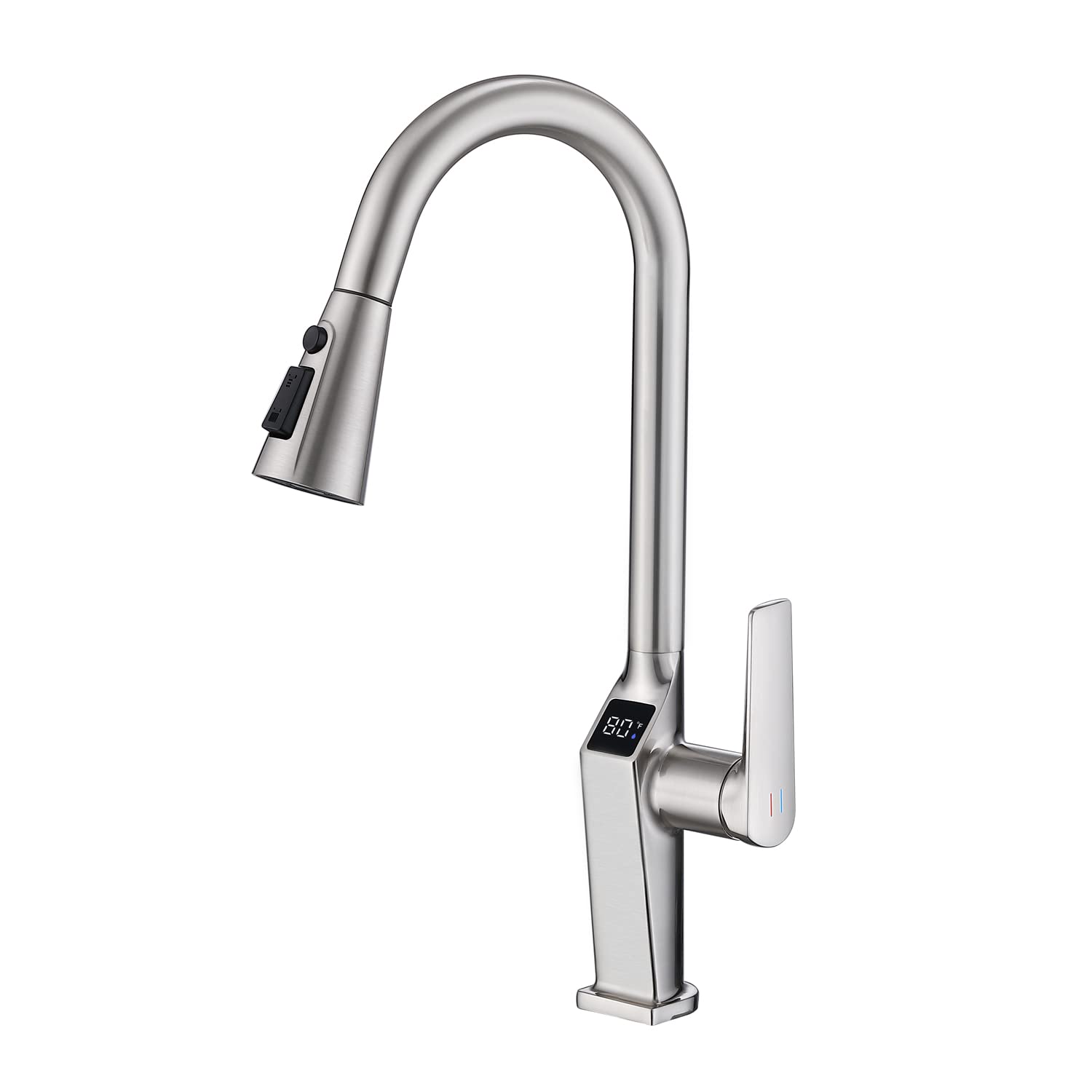Pirooso Kitchen Faucet with Temperature, Single Handle High Arc Kitchen Faucets with Pull Out