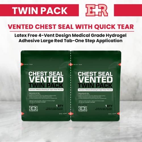 Image of Ever Ready First Aid Vented Chest Seal with Quick Tear Twin Pack- 6.6 inch Square Occlusive Adhesive Dressing for Open Chest Wounds