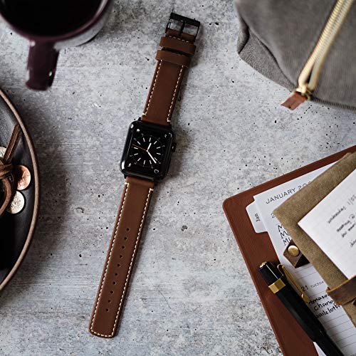 Image of BARTON WATCH BANDS - Top Grain Leather Watch Bands Compatible with Apple Watch Models - 1, 2, 3, 4, 5, 6, 7, 8, 9, 10, SE, Ultra & Ultra 2