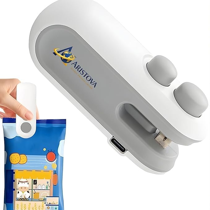 Image of ARISTOVA Portable Mini Sealing Machine | 2-in-1 USB Rechargeable Magnetic Bag Sealer with Cutter | Handheld Packet Sealer | Type C Charging Vacuum Sealer for Food, Snacks & Chips | Multi