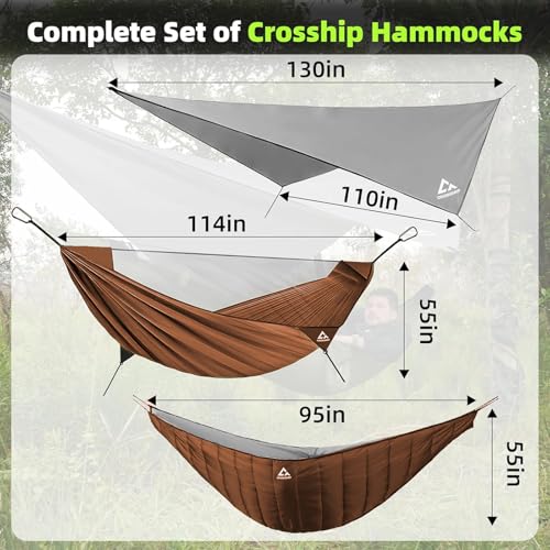 Image of Camping Hammock with Mosquito Net, Underquilt & Rain Fly Tarp - 2 Person Portable Hammock Set for Hiking, Backpacking, Travel, Backyard, Beach - Holds Up to 500lbs (Orange)