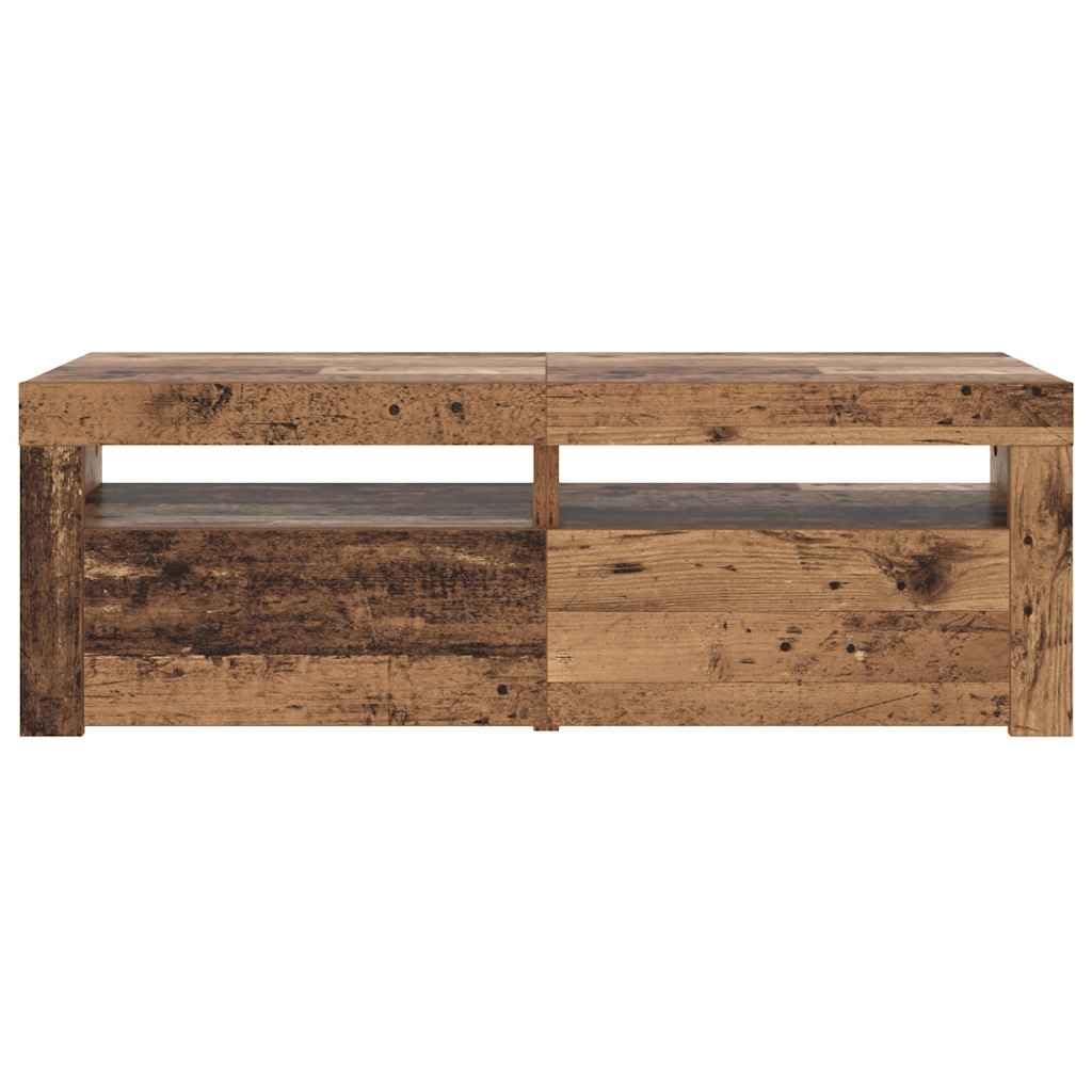 Szafka RTV pod TV z oświetleniem LED RGB, stare drewno, 120x35x40 cm, mebel z przestrzenią do przechowywania, półka dekoracyjna, idealna do salonu i sypialni, łatwy montaż, trwała płyta meblowa