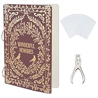 SUPERDANT Grußkarten Organizer von Wonderful Memories Grußkartenordner Mit Vintage Muster Postkarte Foto Holz 2 Ring Postkartenalbumhalter Buch Für Geburtstage Und Hochzeiten Mit Locher Und 20 Taschen